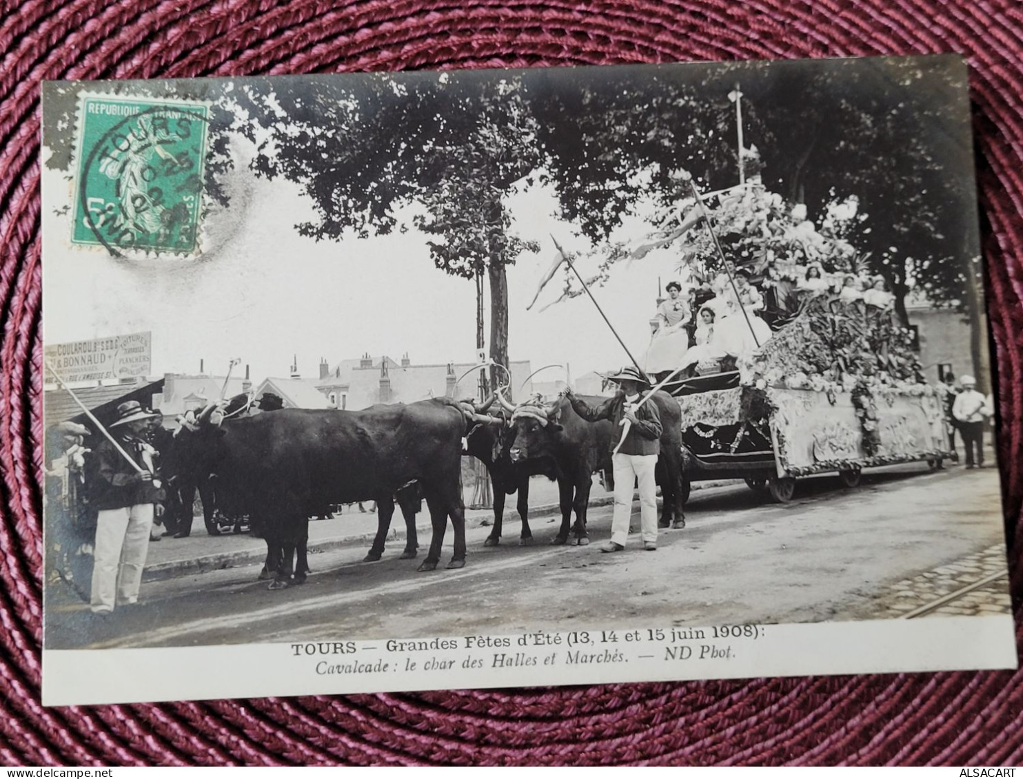 Tours , Carte Photo Grande Fête 1908  , Char Des Halles Et Marché - Tours