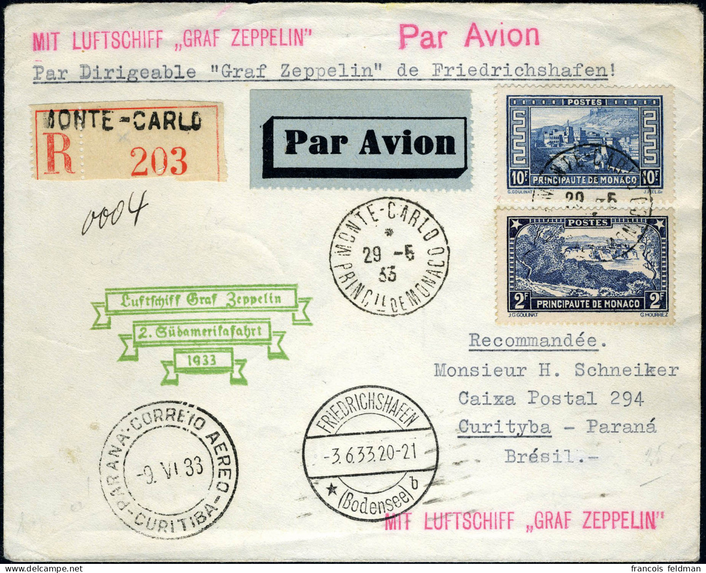 Lettre Zeppelin 2e SAF 1933 Pour Le Brésil, TB - Otros & Sin Clasificación