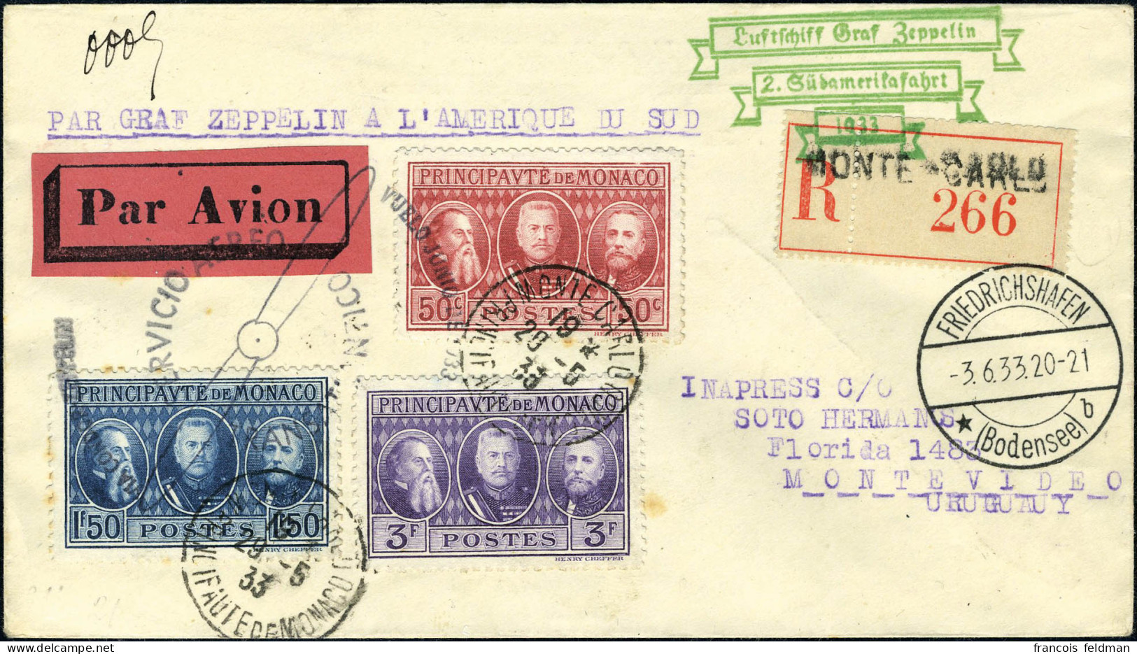 Lettre Zeppelin 2e SAF 1933 Pour L'Uruguay, TB - Other & Unclassified