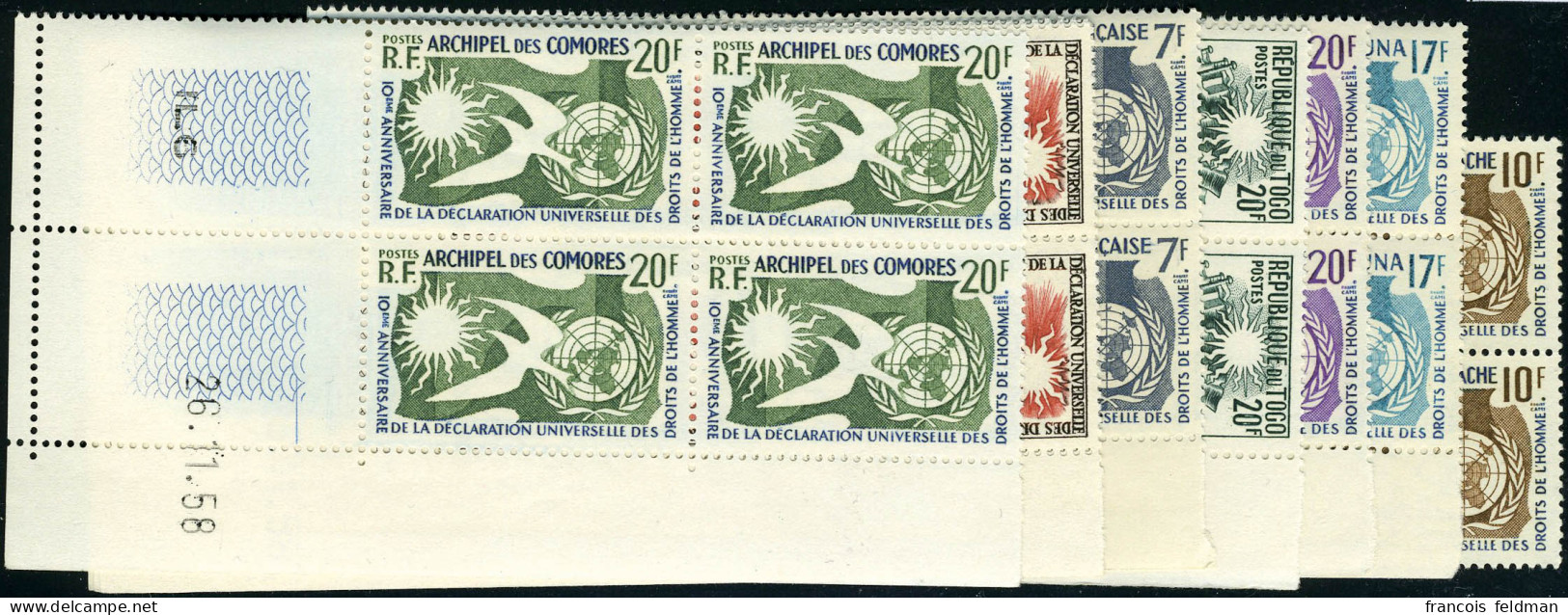 Neuf Sans Charnière 1958 10ème Anniv. Des Droits De L'Homme, Série Complète Des 11 Val. En Blocs De 4 CD, TB - Otros & Sin Clasificación