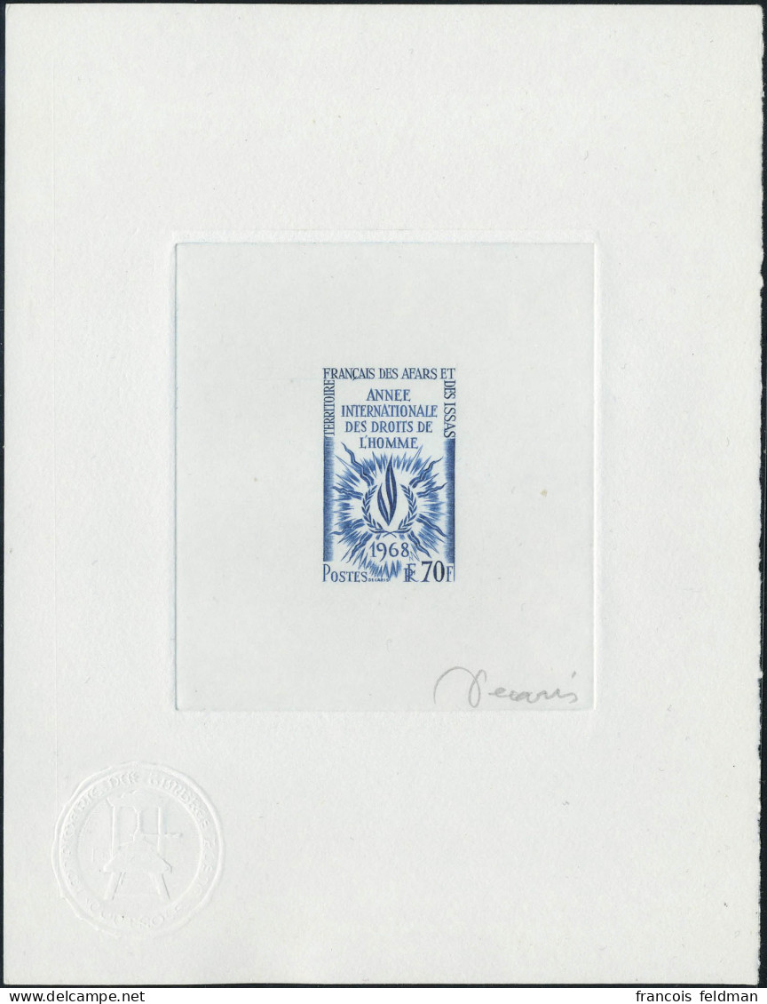 N° 342, 70f Année Internationale Des Droits De L'Homme, Epreuve D'Artiste En Bleu Signée Decaris, Cachet à Sec De Contrô - Other & Unclassified