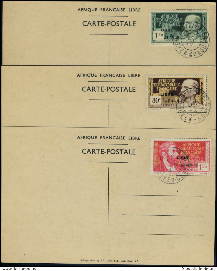 Lettre N° 140A/D, La Série De 4 Val. Variété 2 Bouclé Obl. S/4 Cartes, TB - Autres & Non Classés