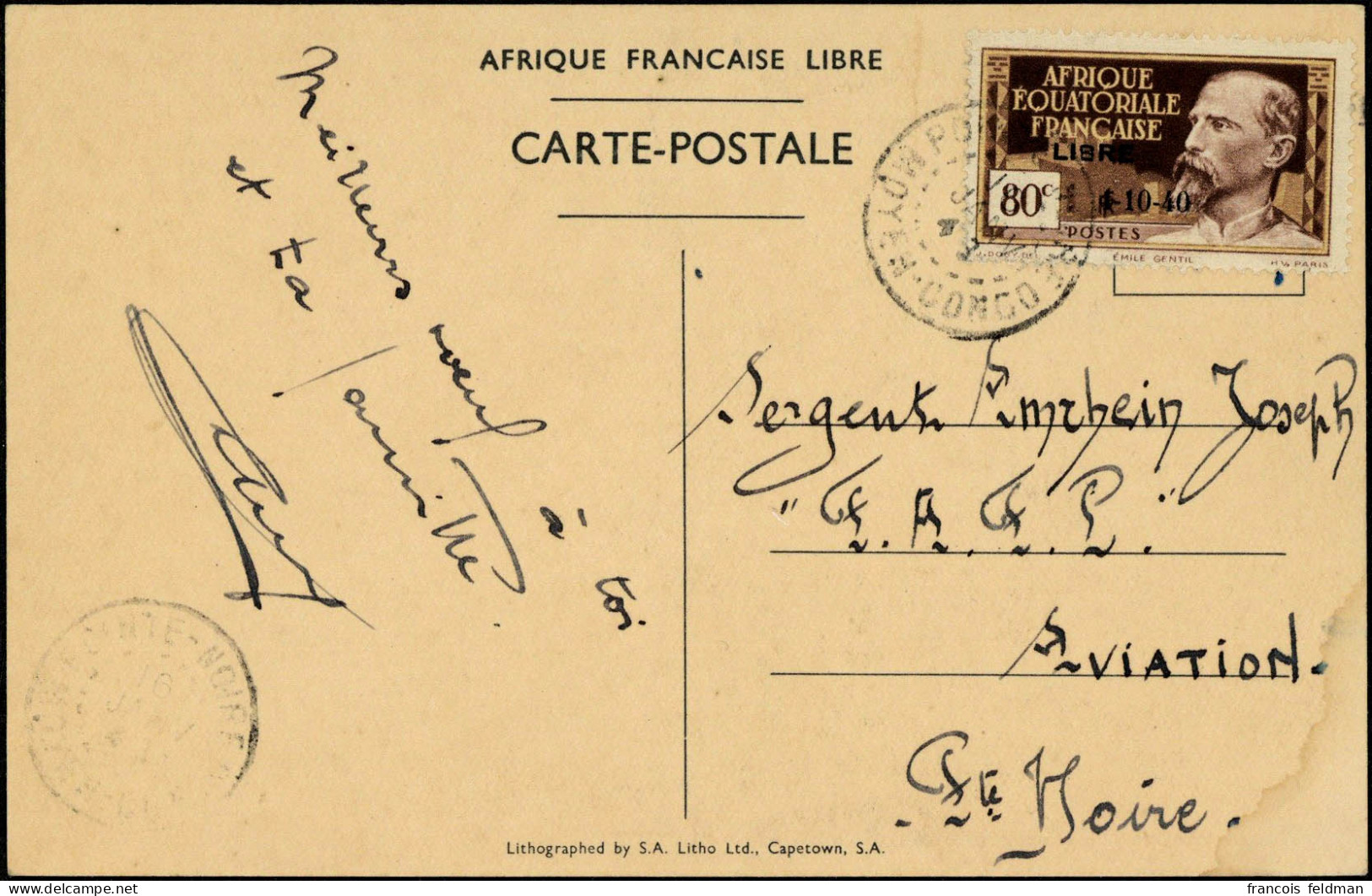 Lettre N° 140Aa, 80c Surchargé Sans Le Chiffre 2 à 24, OBL S/carte, Pour La France, TB - Other & Unclassified