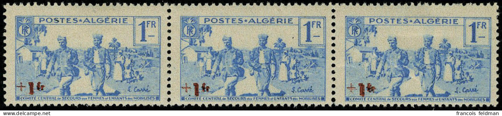 Neuf Avec Charnière N° 159a, 1f + 1f Bleu, Bande De 3ex, Double Surcharge Montrant Le Décalage De Plus En Plus Important - Autres & Non Classés