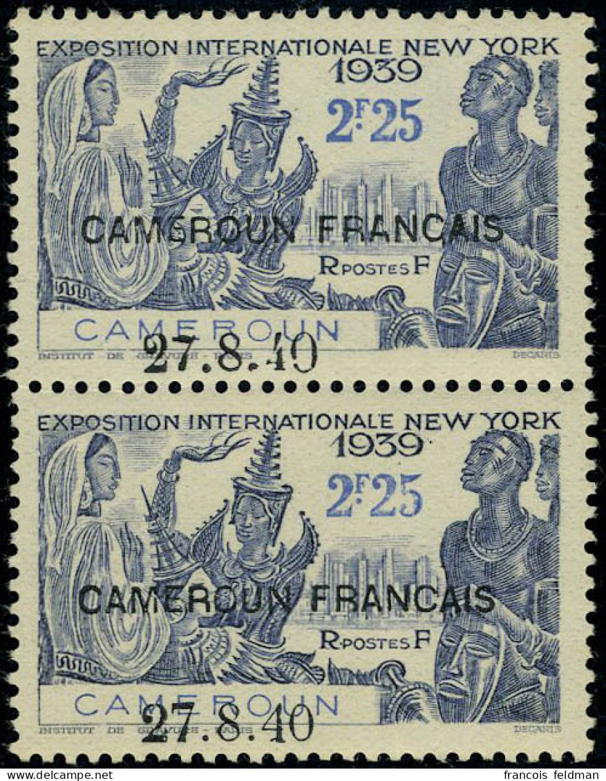 Neuf Sans Charnière N° 206b/207b, Expo New-York 1939 Surchargés CAMEROUN FRANCAIS, Paires Dont 1 Ex. Variété 4 Fermé, TB - Autres & Non Classés