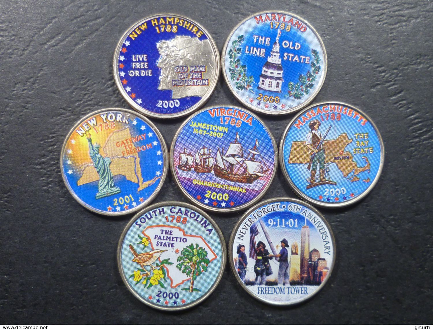 Stati Uniti - 25 Cents 2000-2001 - Lotto Di 7 Monete Colorate - 1999-2009: State Quarters