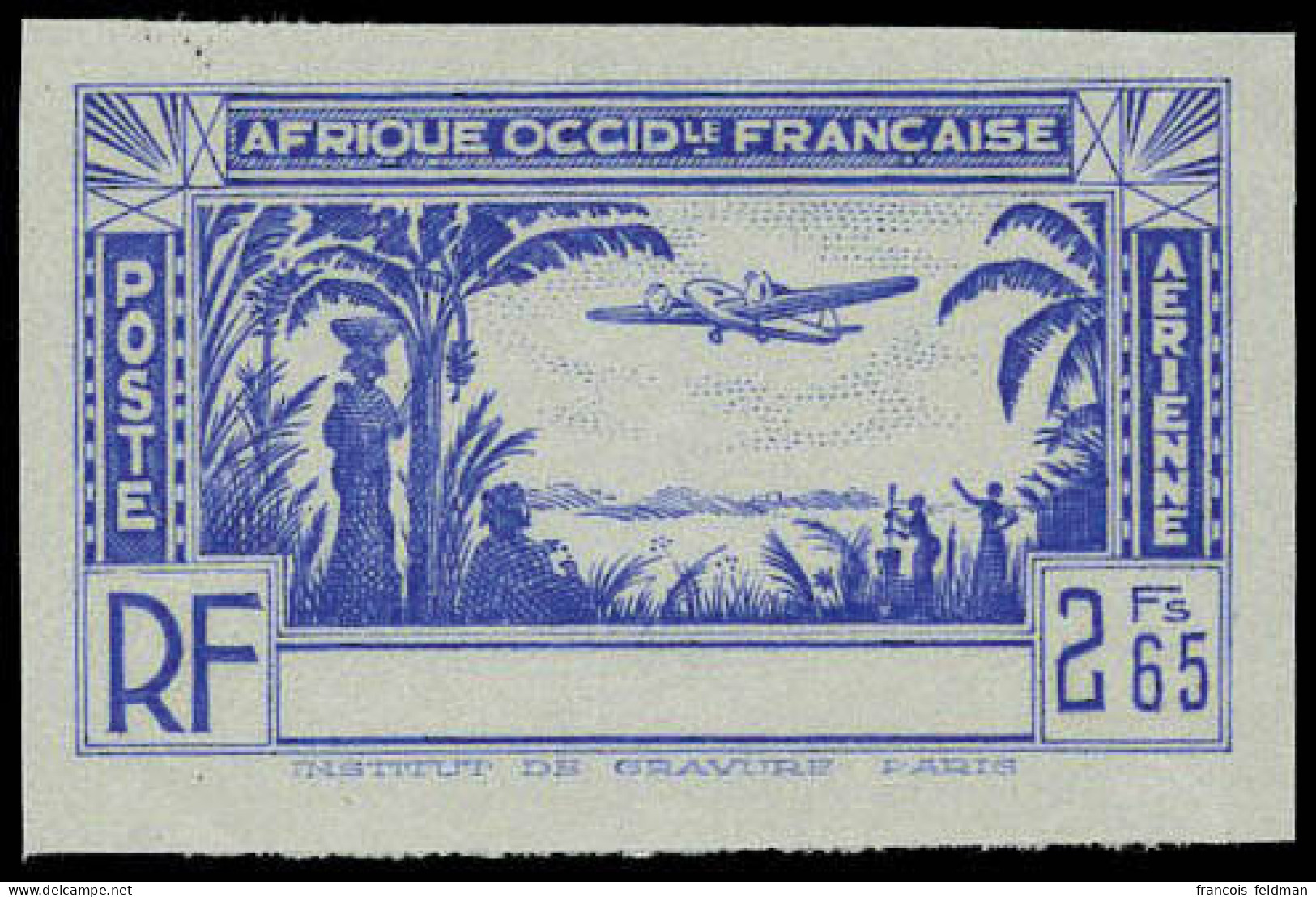 Neuf Sans Gomme Type PA De 1940, 2f65 Bleu Valeur Non émise Sans La Légende Cote D'Ivoire, ND, T.B.  Maury - Autres & Non Classés