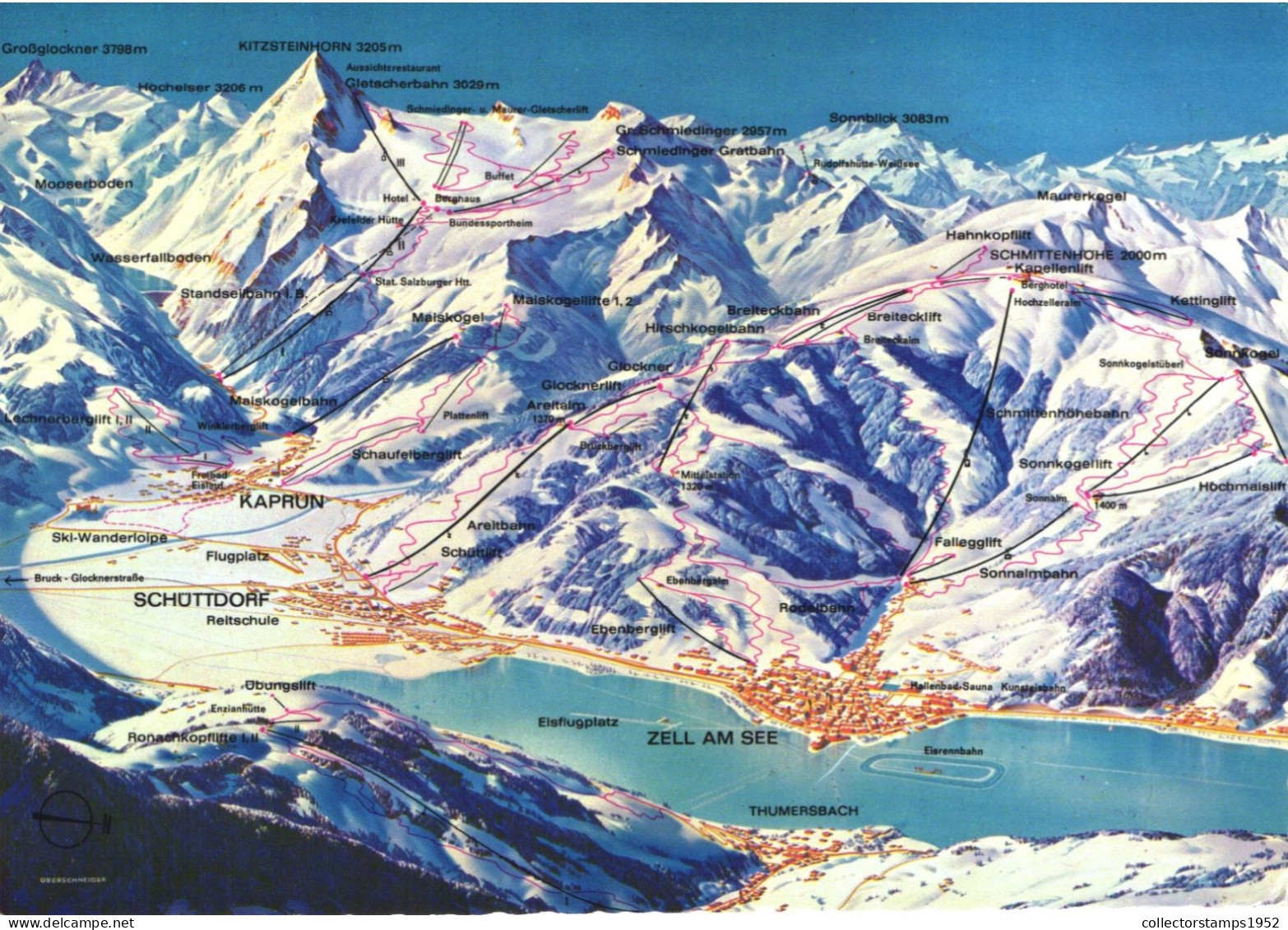 KAPRUN, ZELL AM SEE, SALZBURG, LAKE, SKI RESORT, MOUNTAIN, MAP, AUSTRIA, POSTCARD - Kaprun