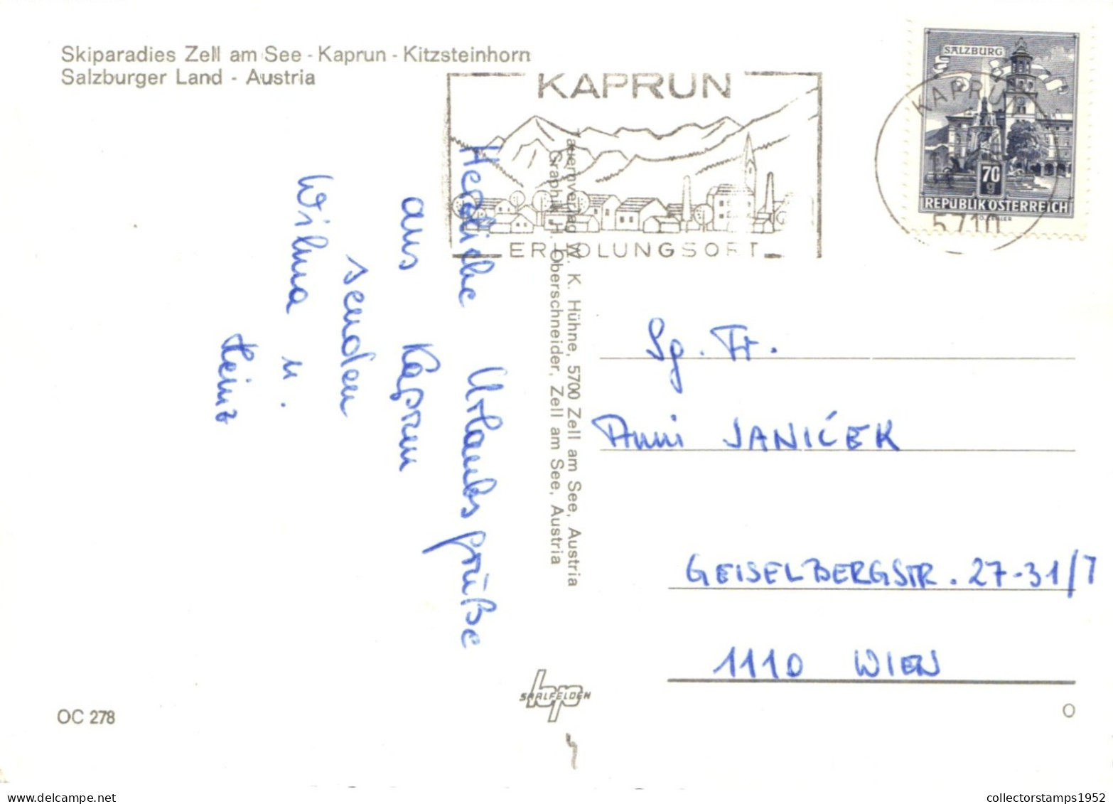 KAPRUN, ZELL AM SEE, SALZBURG, LAKE, SKI RESORT, MOUNTAIN, MAP, AUSTRIA, POSTCARD - Kaprun