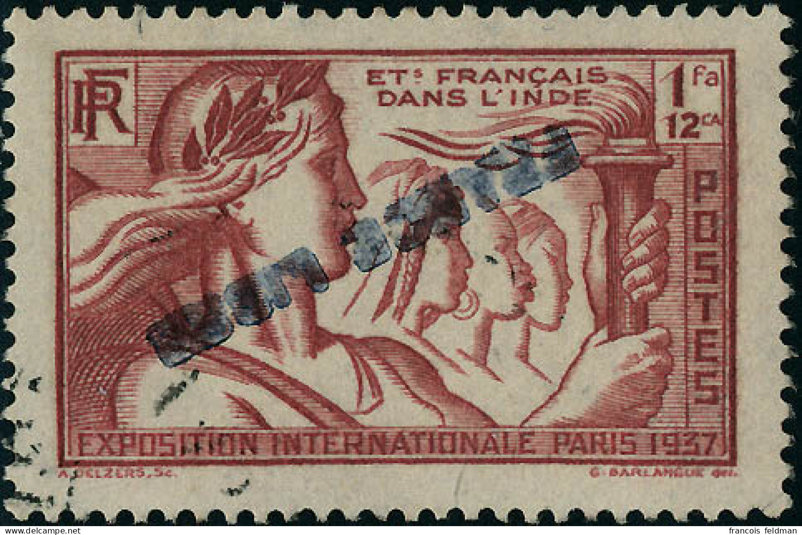 Oblitéré N° 154. 1fa 12ca, Surcharge France Libre Renversée, T.B. Signé A. Brun - Other & Unclassified