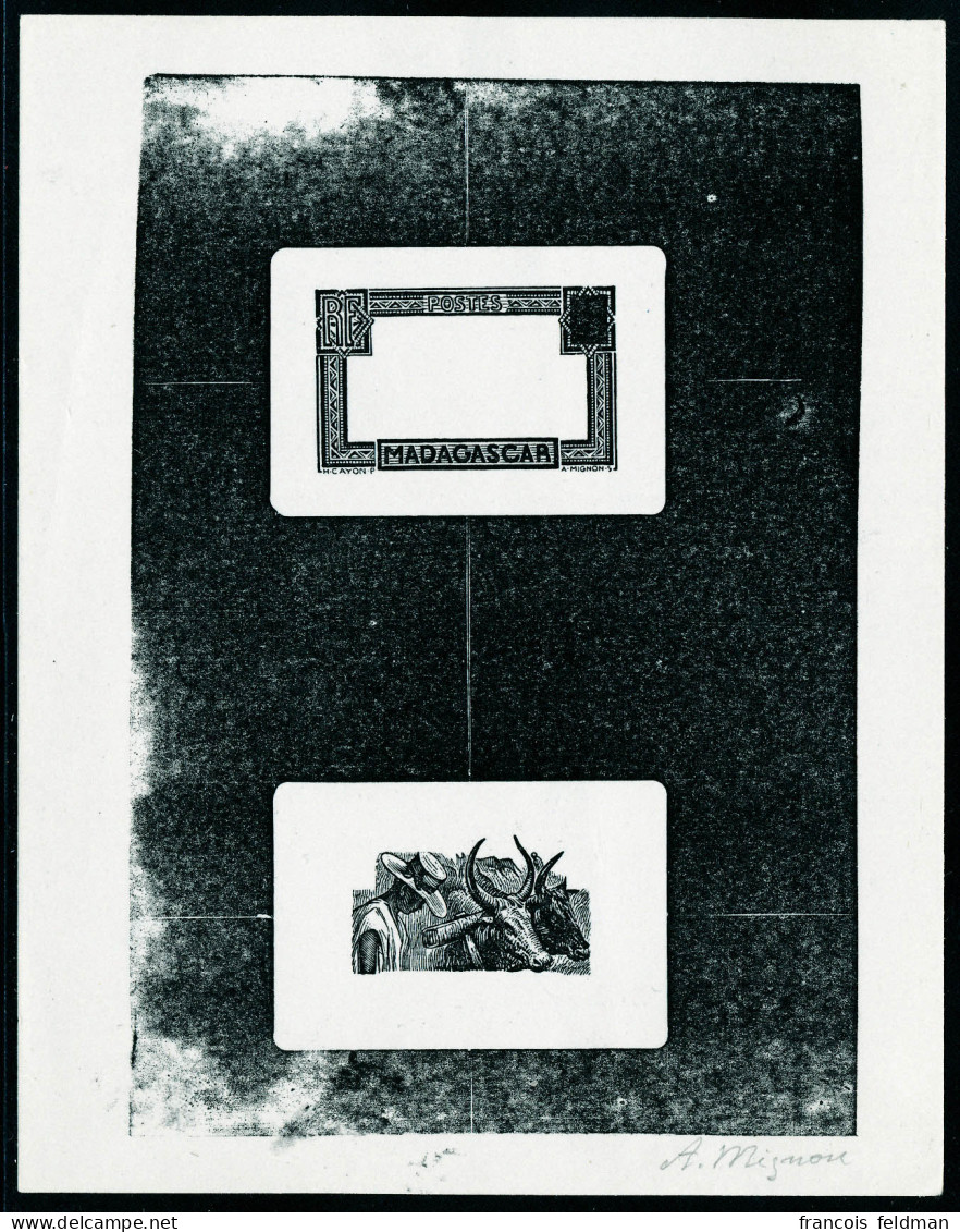 Type Attelage De Zébus, épreuve D'artiste En Noir Décomposée : Centre + Cadre, Valeur Faciale Obturée, Signée A Mignon,  - Other & Unclassified