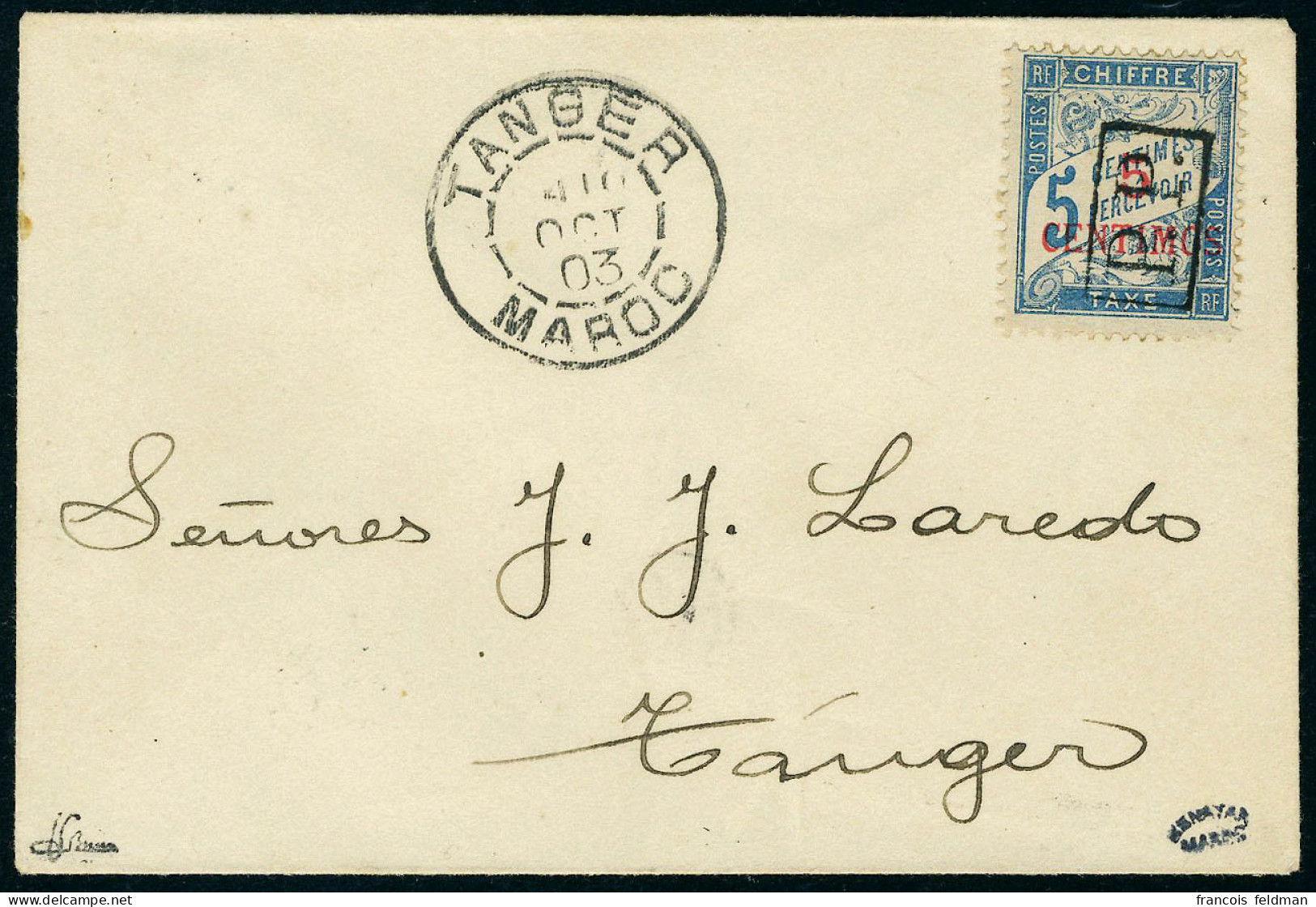 Lettre N° 18, 5c Taxe Surchargé PP Sur L Càd Tanger 10 Oct 03 Pour Tanger, T.B. Signé JF Brun, Maury - Other & Unclassified