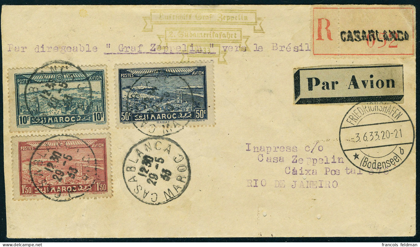 Lettre Zeppelin 2è SAF 1933 Pour Le Brésil, T.B. - Autres & Non Classés