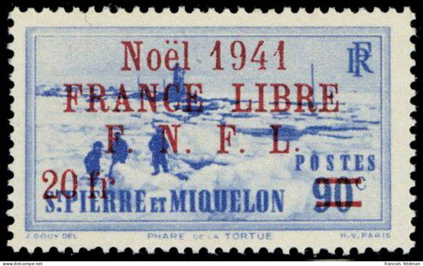 Neuf Sans Charnière N° 231, 20F FRANCE LIBRE NOEL Rouge, TB, Certificat - Sonstige & Ohne Zuordnung