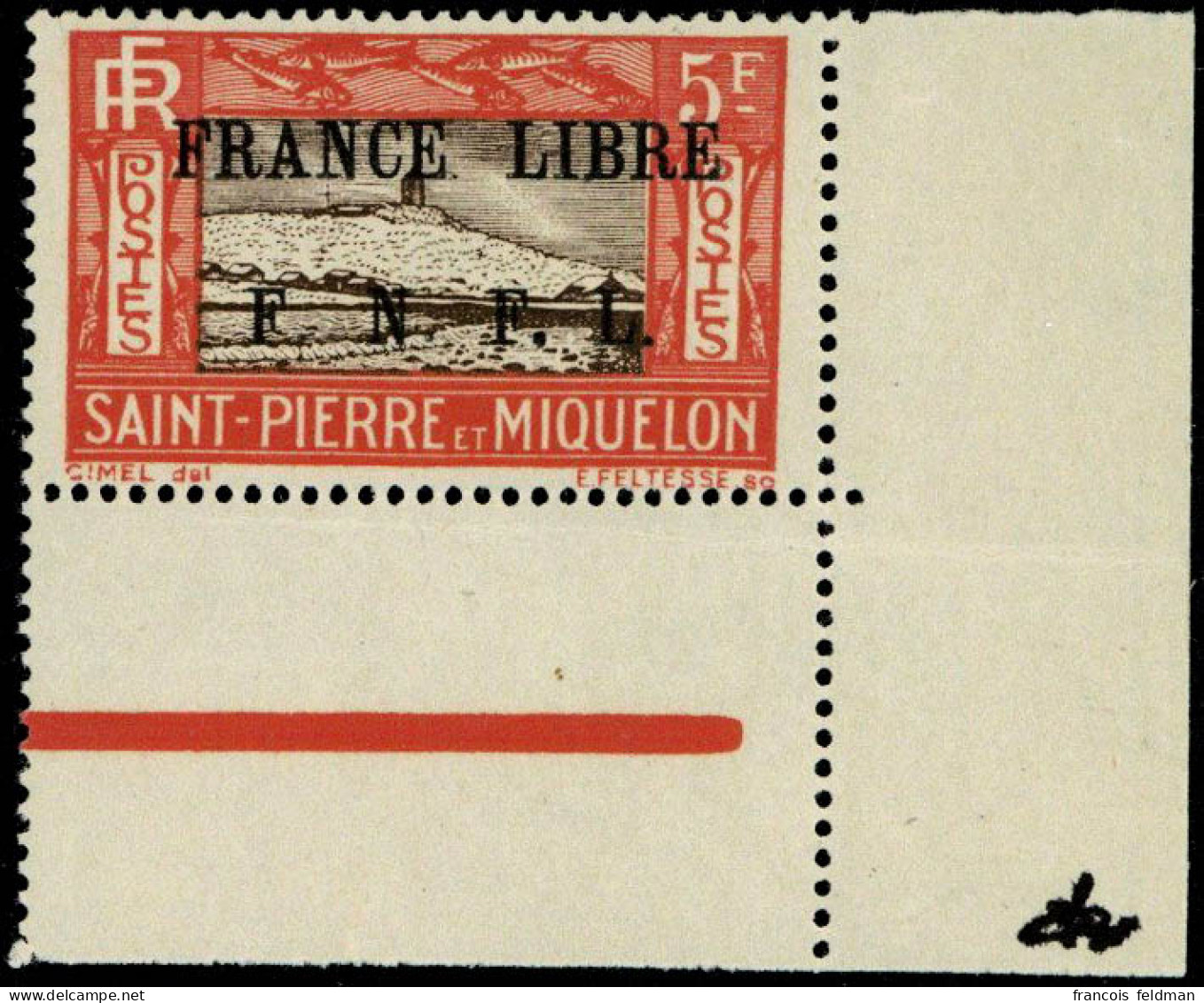 Neuf Sans Charnière N° 244, 5F FRANCE LIBRE, CdF, Superbe, Signé Bloch - Other & Unclassified