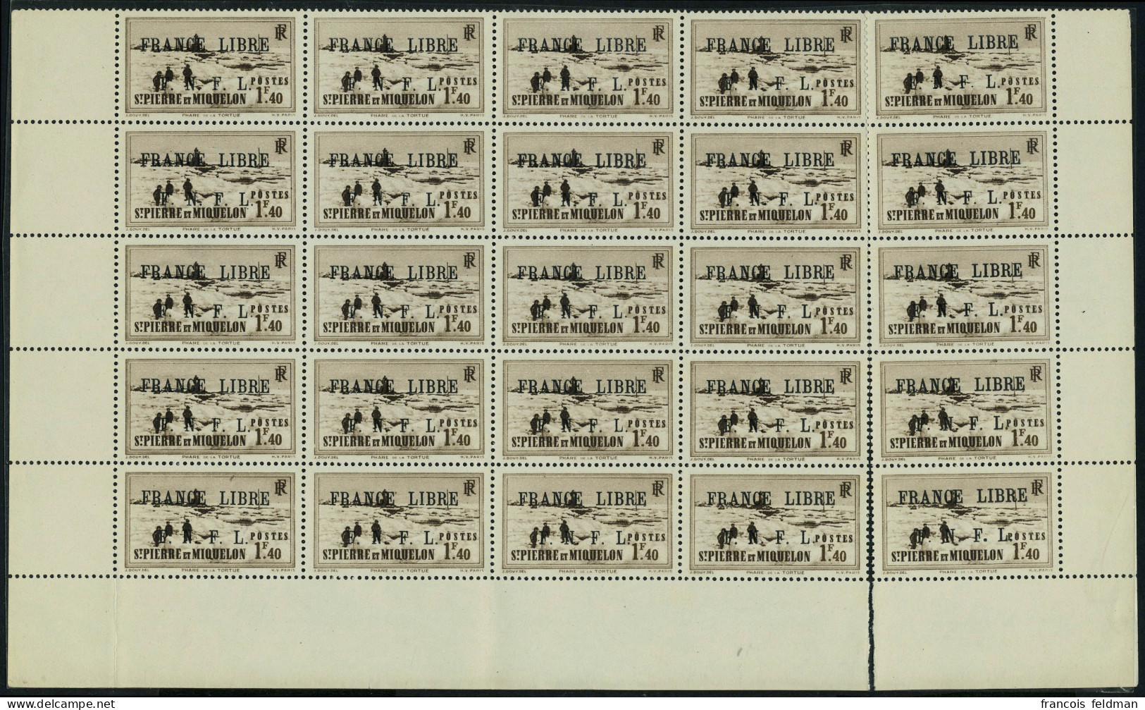 Neuf Sans Charnière N° 265, 1.40 France Libre, Feuille De 25ex T.B. Bande De 5ex Détachée - Sonstige & Ohne Zuordnung