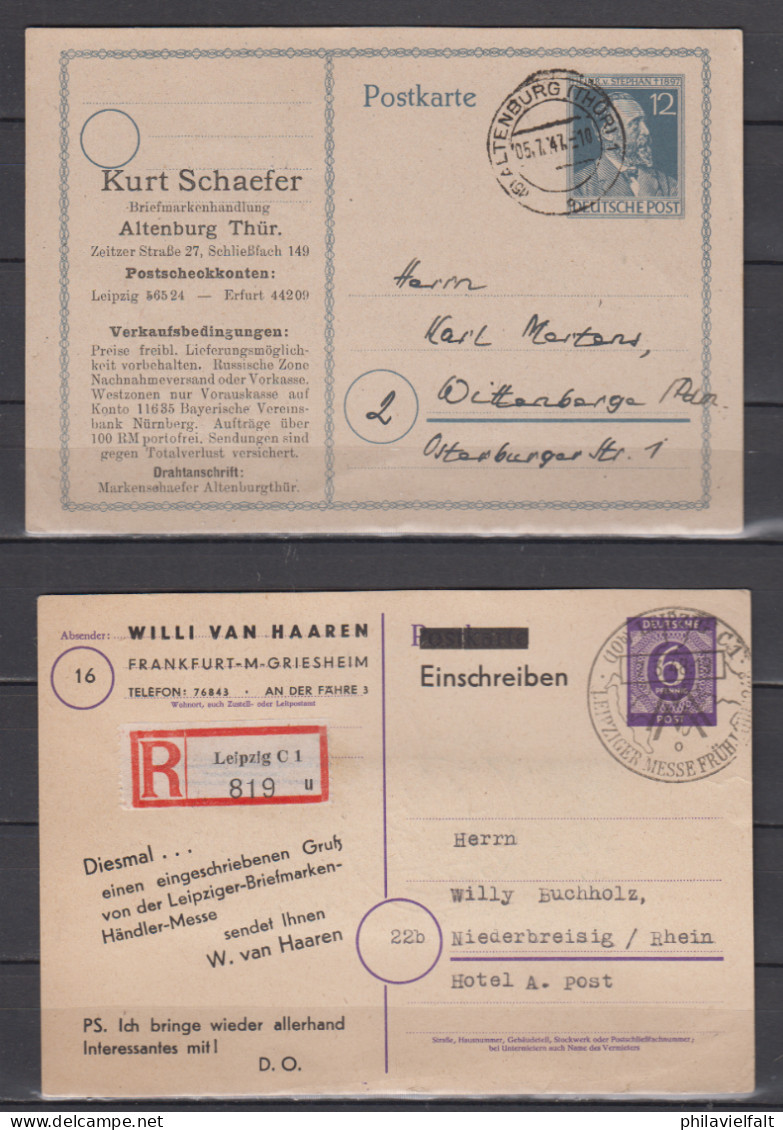 Kontrollrat P 951 ZuF 967/68 Als R-Karte 1948 Und P 965 O 1947 Je Mit Privatem Händler-Zudruck - Postal  Stationery