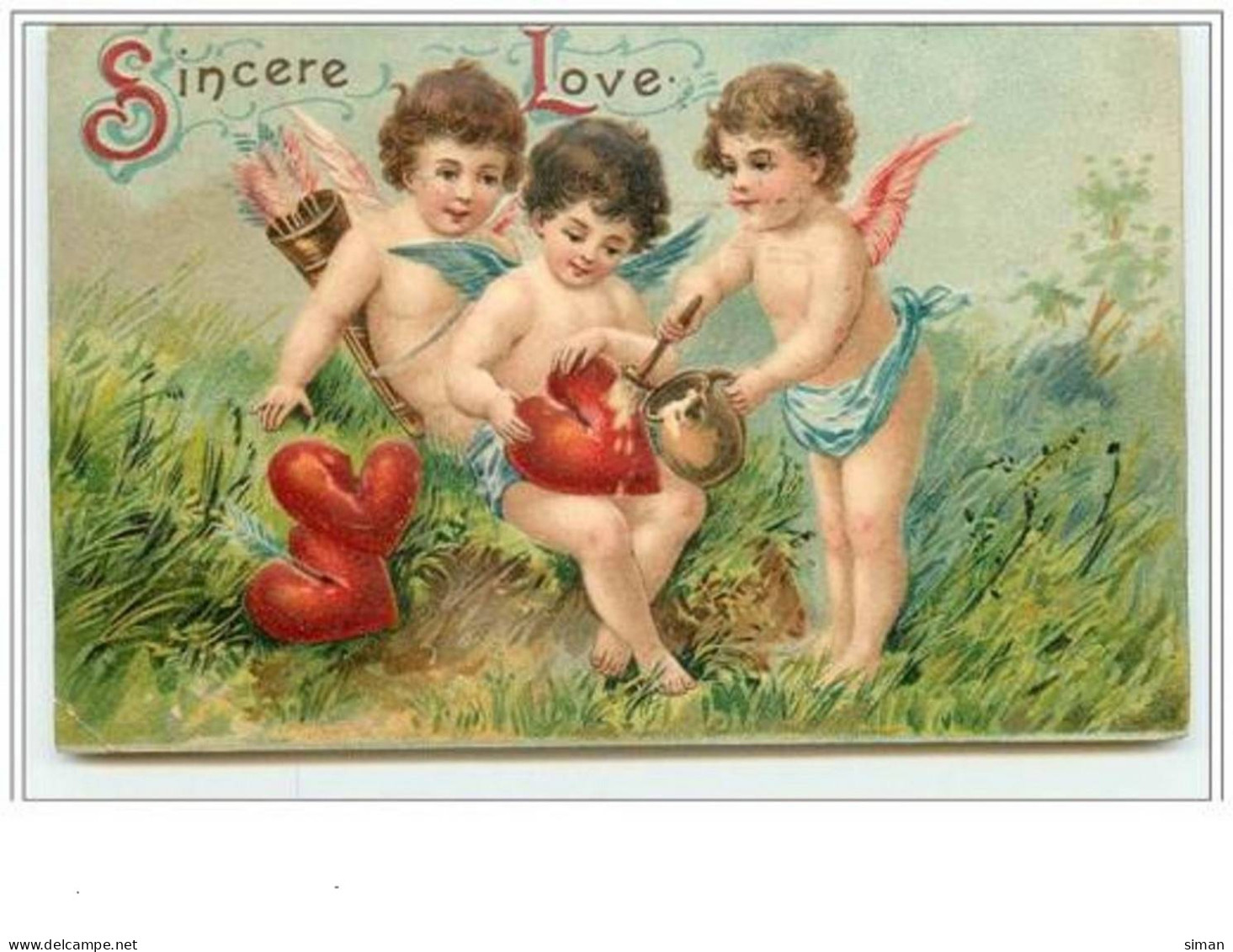 N°670 - Carte Gaufrée - Sincere Love  - Angelots - Valentinstag