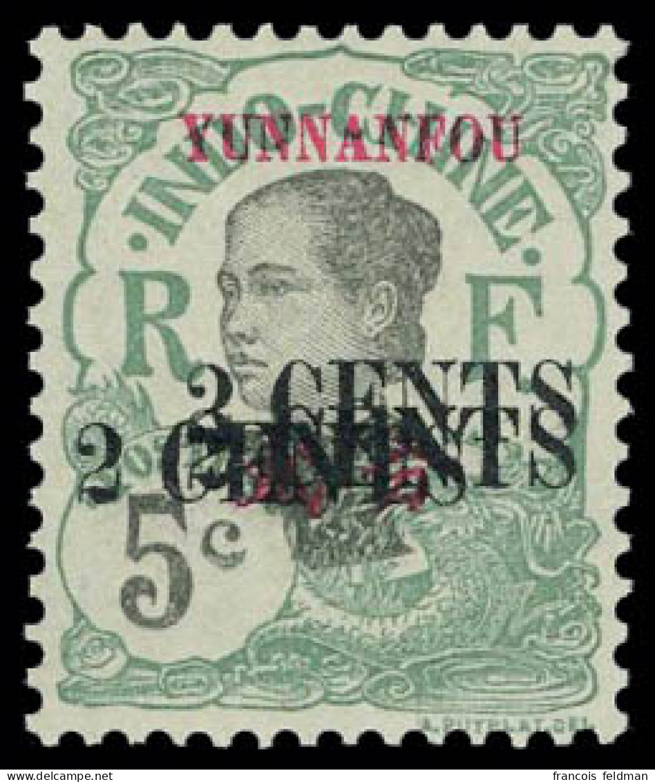 Neuf Sans Charnière N° 53a, 2c S/5c Vert, Triple Surcharge, Superbe - Other & Unclassified