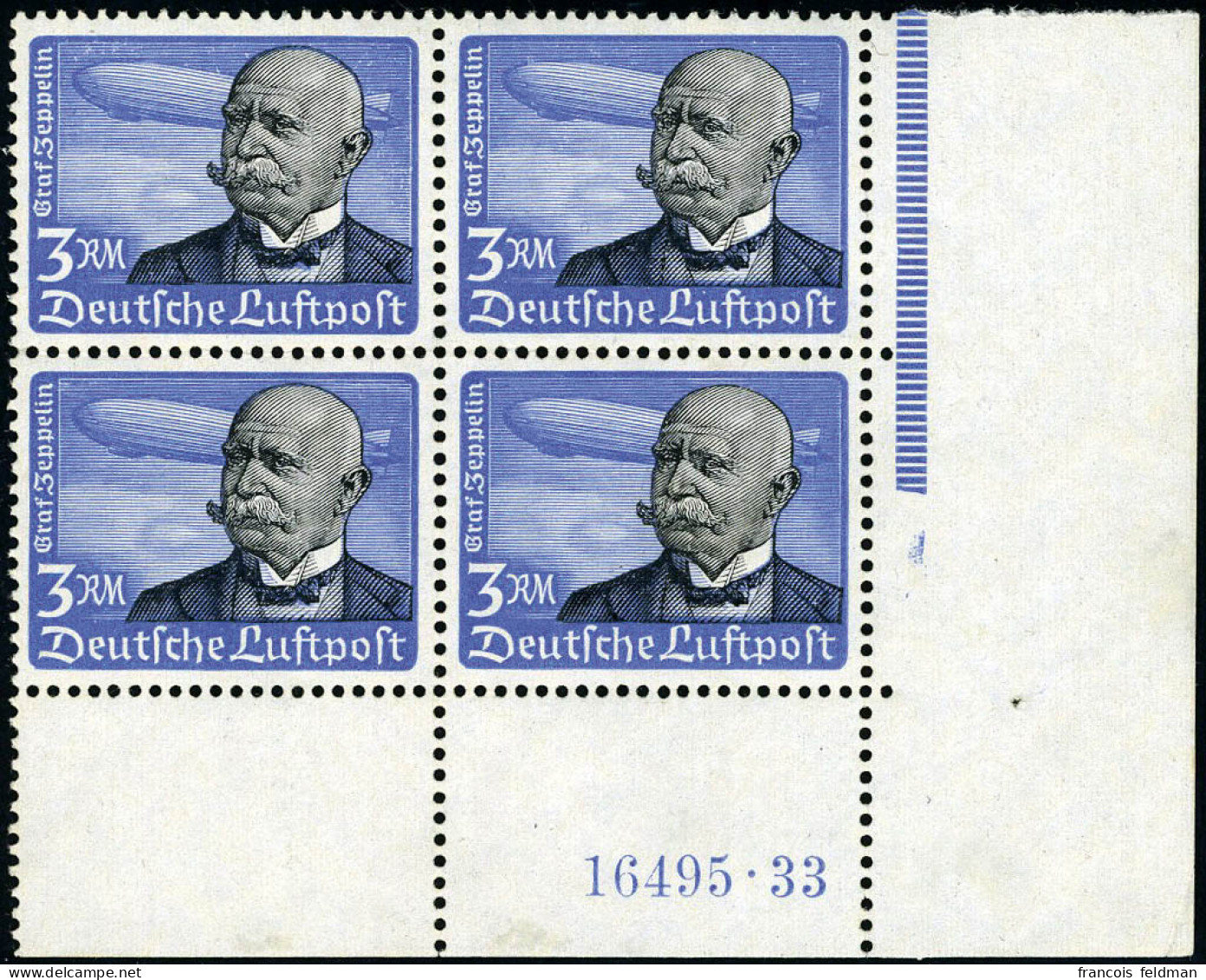 Neuf Sans Charnière N° 53, 3RM Zeppelin En Bloc De 4 CdF 16495-33, TB - Michel 539XHAN - Autres & Non Classés