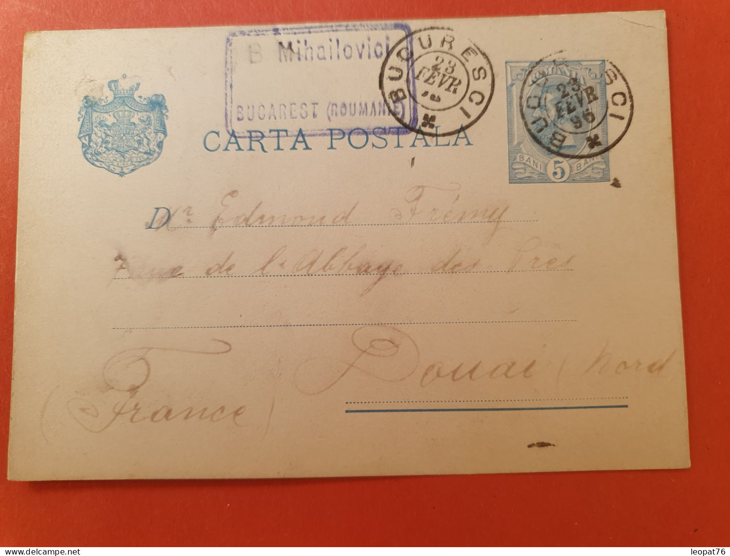 Roumanie - Entier Postal De Bucarest Pour La France En 1896 - J 511 - Briefe U. Dokumente