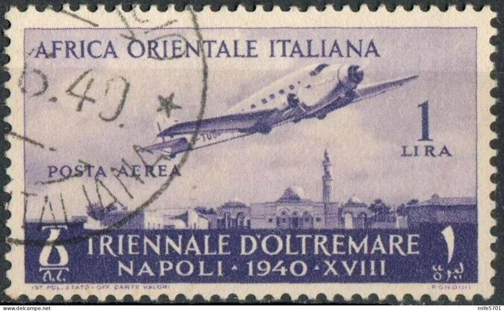 REGNO AFRICA ORIENTALE ITALIANA 1940 A.O.I. SERIE 1ª MOSTRA TRIENNALE D'OLTREMARE L. 1 POSTA AEREA USATO SASSONE A17 - Italian Eastern Africa