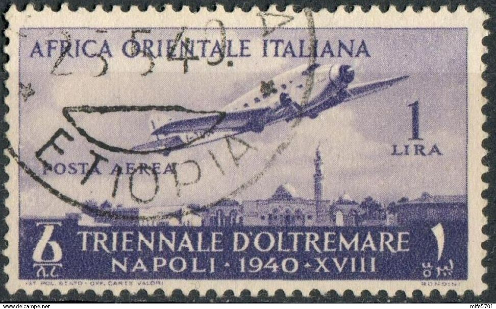 REGNO AFRICA ORIENTALE ITALIANA 1940 A.O.I. SERIE 1ª MOSTRA TRIENNALE D'OLTREMARE L. 1 POSTA AEREA USATO SASSONE A17 - Italiaans Oost-Afrika