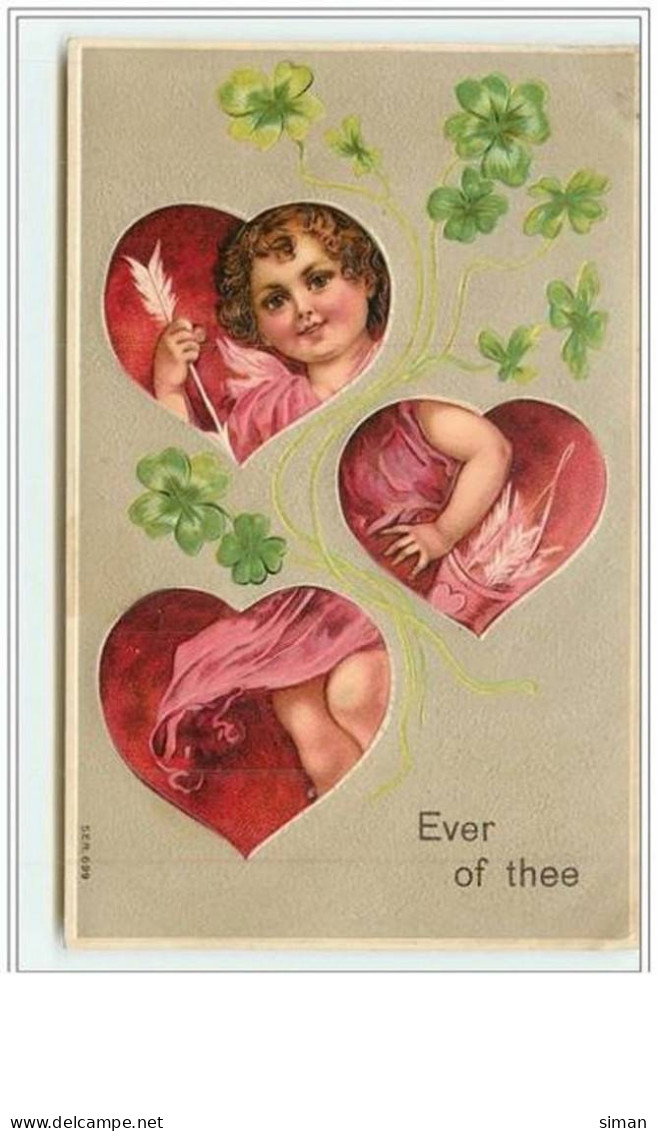 N°543 - Carte Gaufrée - Angelot Dans Des Coeurs - Ever Of Thee - Saint-Valentin