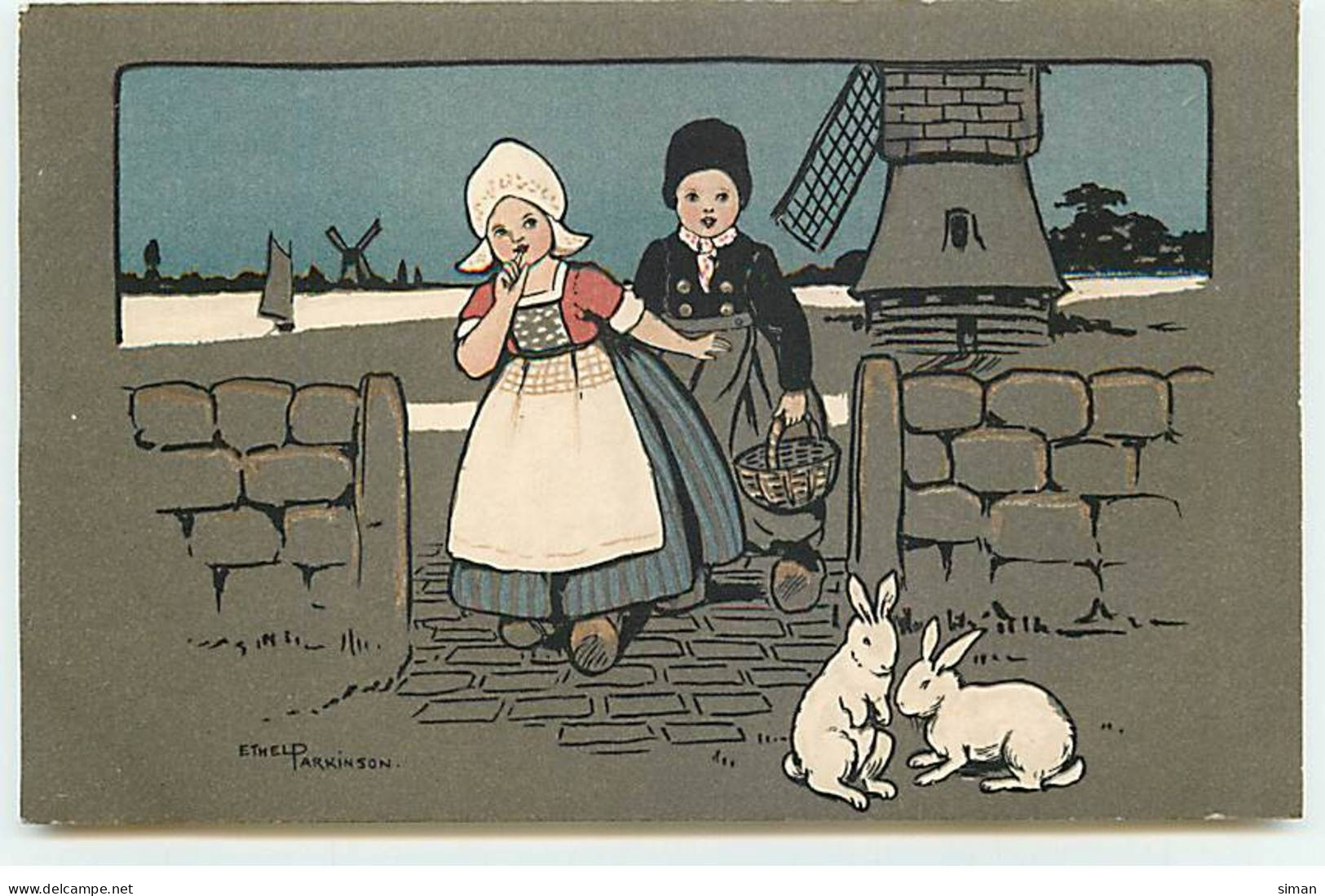 N°22056 - MM Vienne N°485 - Ethel Parkinson - Petits Hollandais Près D'un Moulin à Vent S'approchant De Lapins - Parkinson, Ethel
