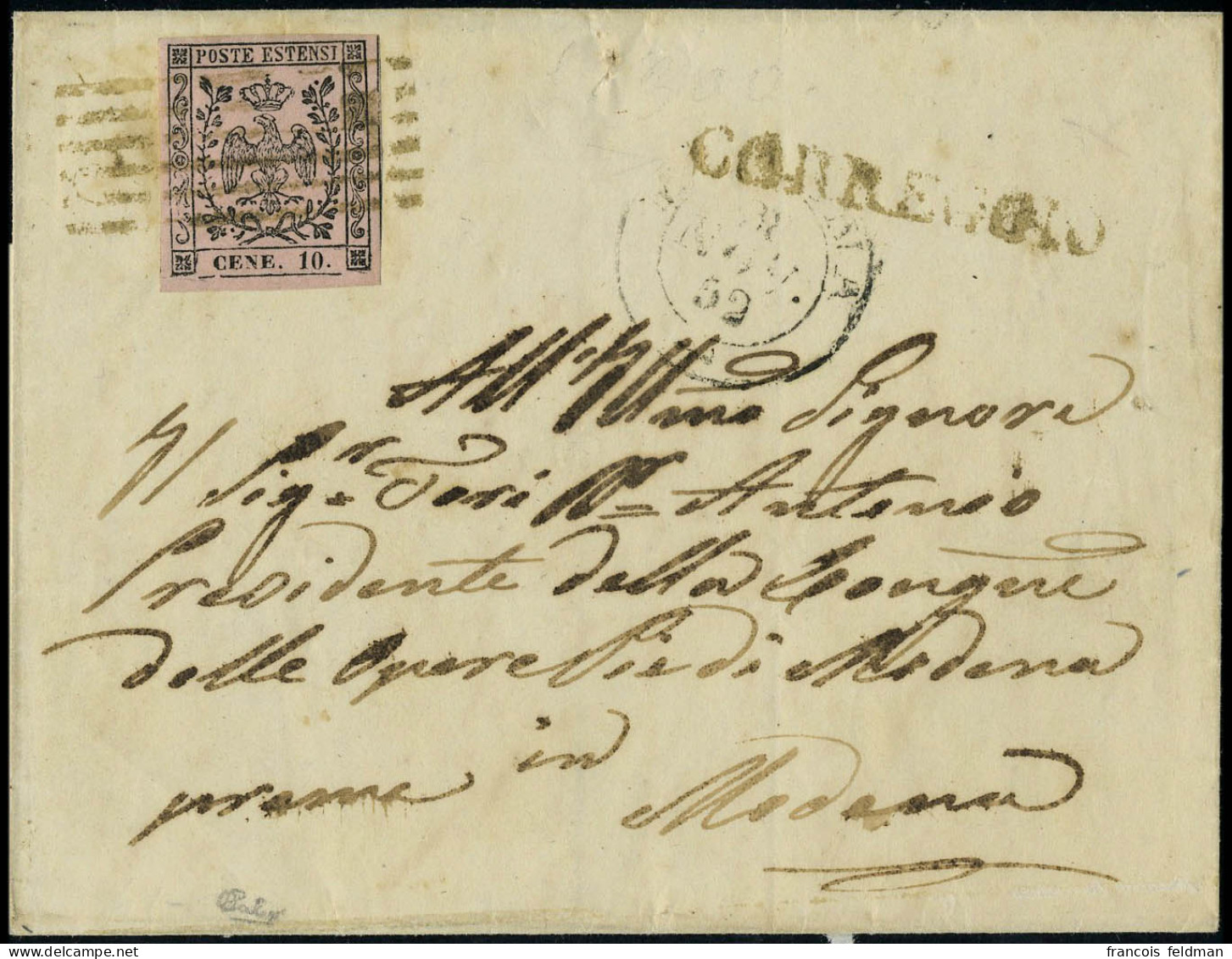 Lettre N° 2Ab, 10c Rose, Variété 10 CENE Sur L, Sassone 9e : 16250 € Piéce Rare Et Superbe Signé Calves - Sonstige & Ohne Zuordnung