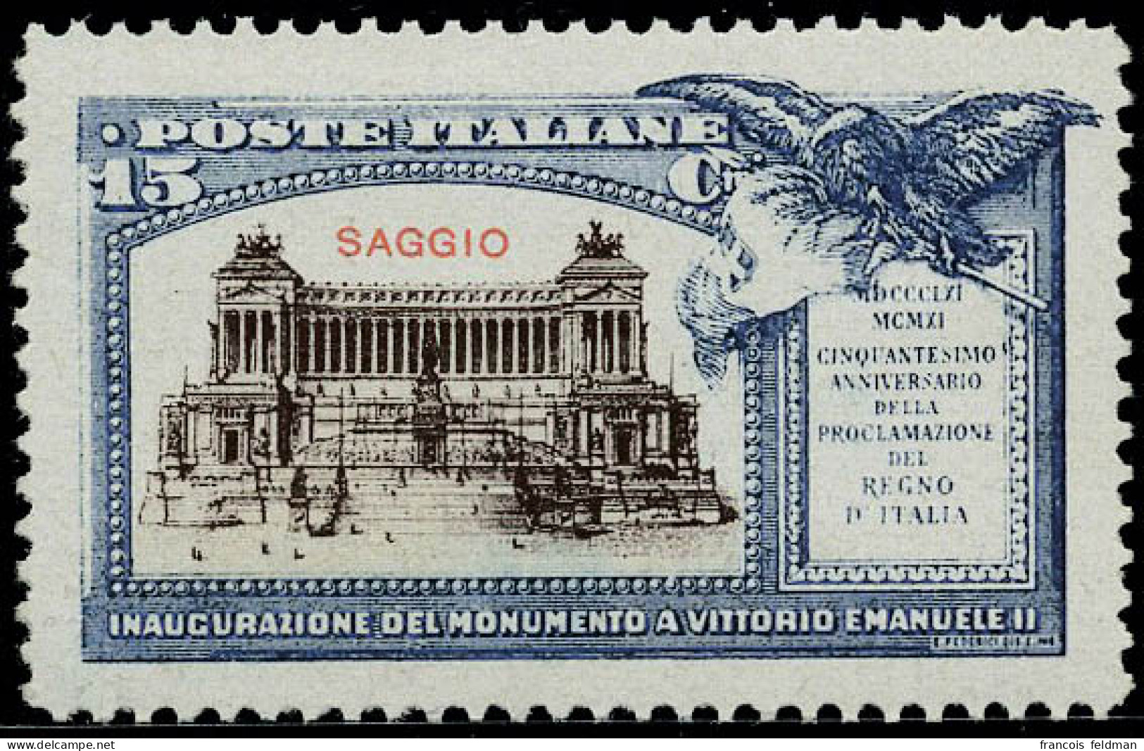 Neuf Sans Charnière 15c Bleu Et Brun, Projet Non Adopté Pour Le 50è Anniversaire Du Royaume D'Italie Et L'inauguration D - Other & Unclassified