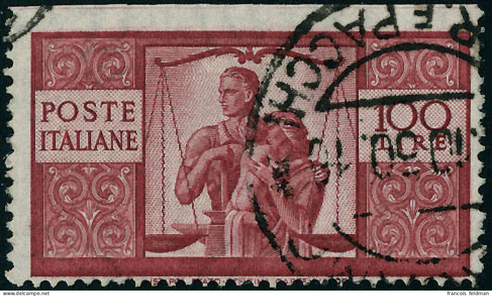 Oblitéré N°503. 100 L Rouge Non Dentelé Horizontal En Haut. T.B. (Sassone 565 Al) - Otros & Sin Clasificación