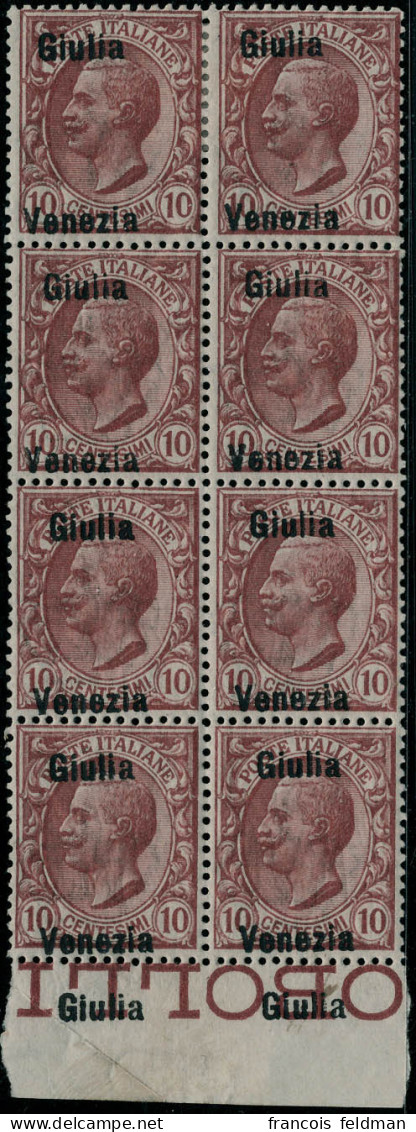 Neuf Sans Charnière N°22. 10c Rose. Bloc De 8, Surcharge Inversée GIULIA VENEZIA T.B. (Sassone 22d) 2ex Cl - Autres & Non Classés