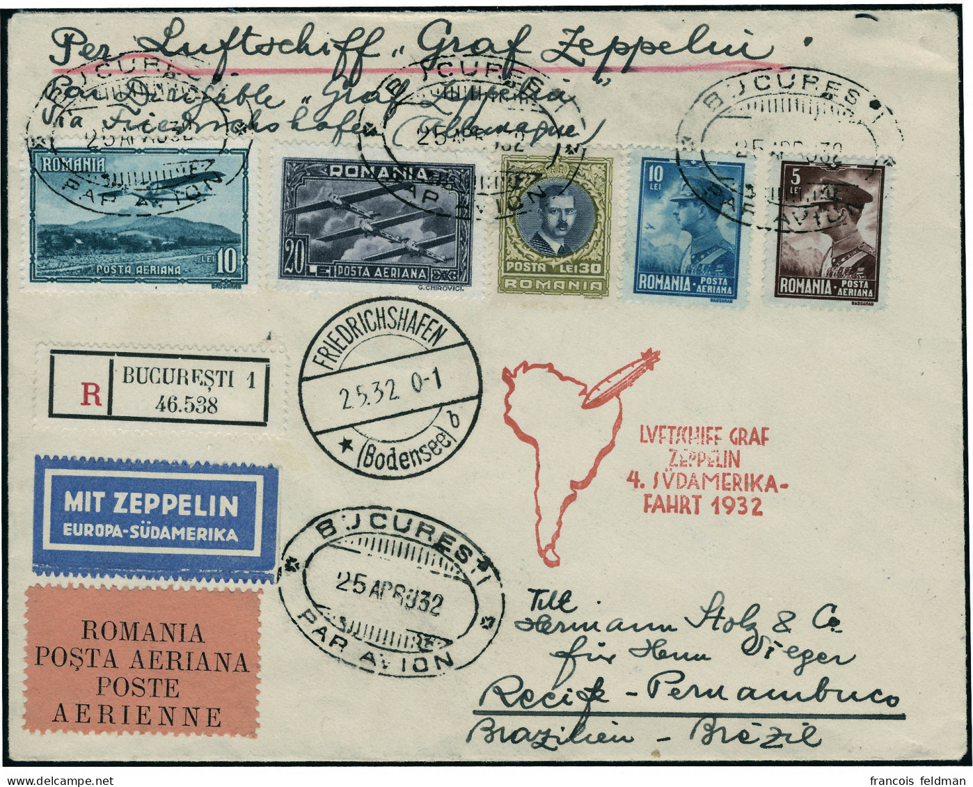 Lettre Zeppelin. 4ème SAF 1932, Pour Le Brésil. T.B. - Sonstige & Ohne Zuordnung