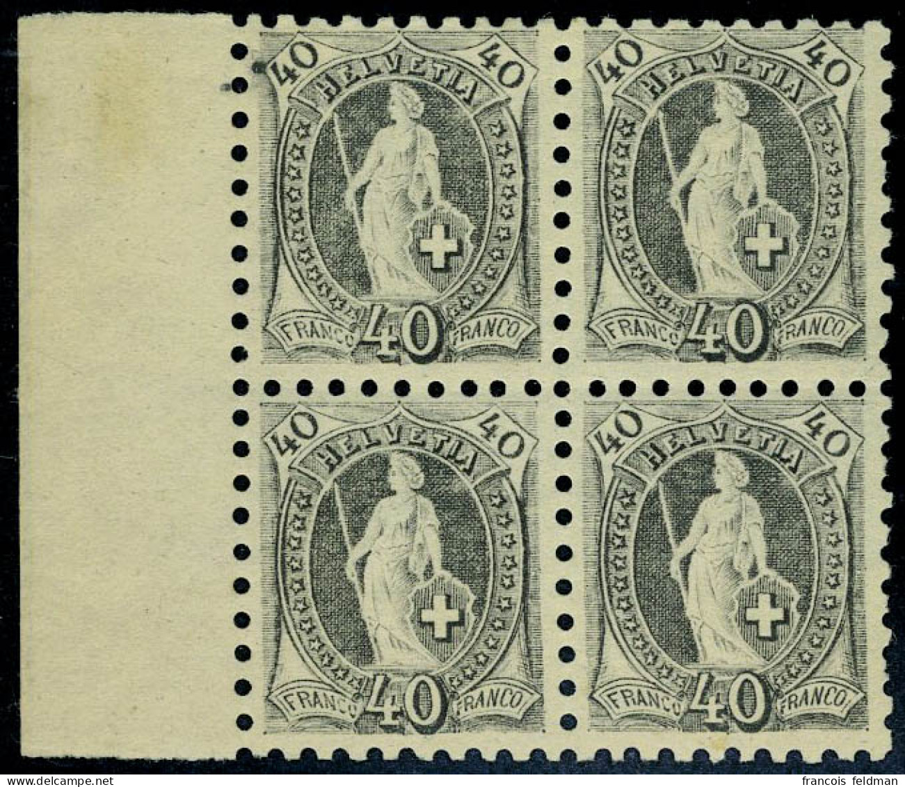 Neuf Sans Charnière N° 83, 40c Gris Dentelé 9 1/2, Bloc De 4, BDF, Bon Centrage, TB, Rare, 2 Ex. C.L, Signé  Moser, Zuns - Other & Unclassified