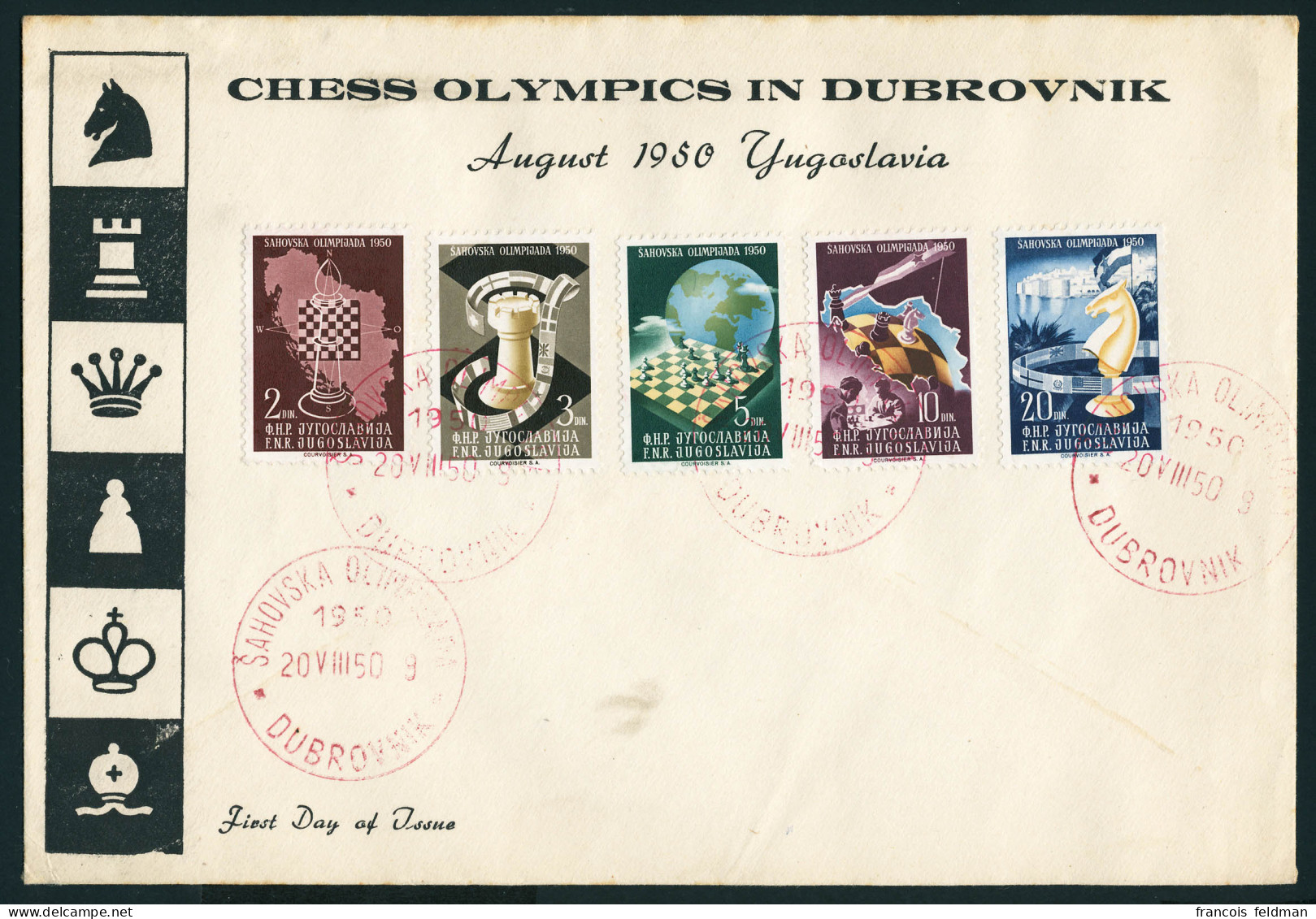 Lettre N° 549/53, Championnats Du Monde D'échecs, La Série Sur Enveloppe Officielle, Càd 1er Jour 20.VIII.50. T.B. - Altri & Non Classificati