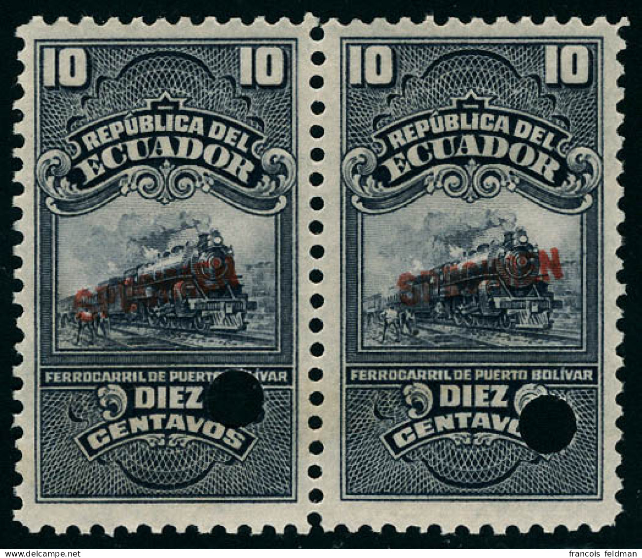 Neuf Sans Charnière N° 45, 10c Violet Train, Paire Hor. Perforé + Surcharge Spécimen, T.B. - Other & Unclassified