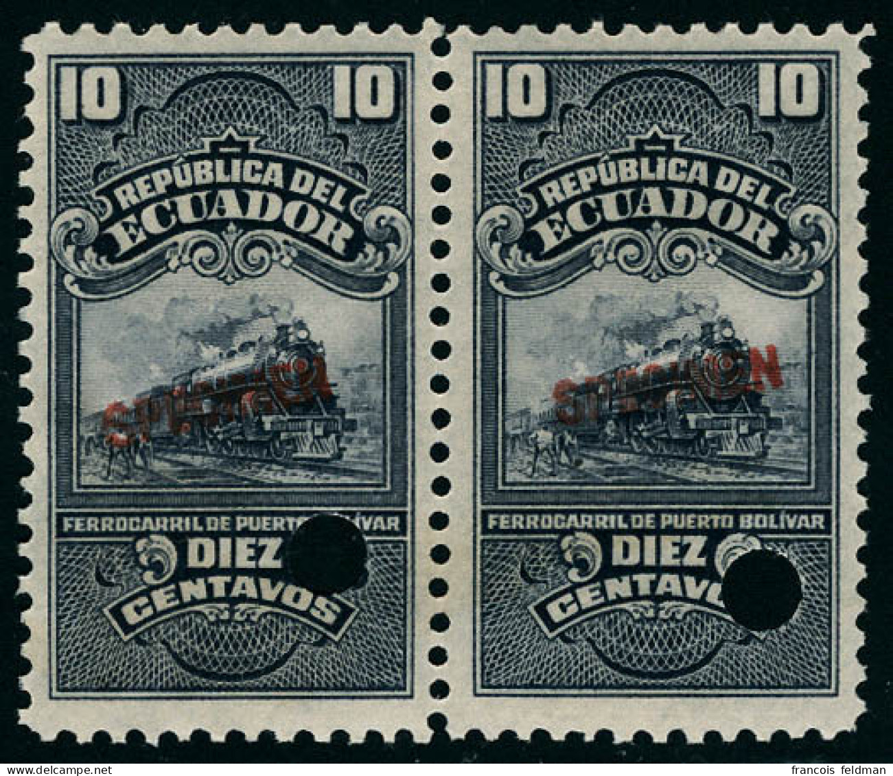 Neuf Sans Charnière N° 45, 10c Violet Train, Paire Hor. Perforé + Surcharge Spécimen, T.B. - Otros & Sin Clasificación