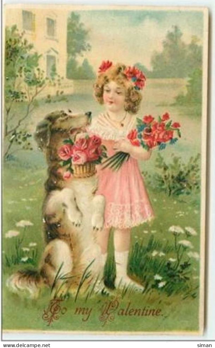 N°3787 - Carte Gaufrée - To My Valentine - Fillette Avec Son Chien Faisant Le Beau - Saint-Valentin