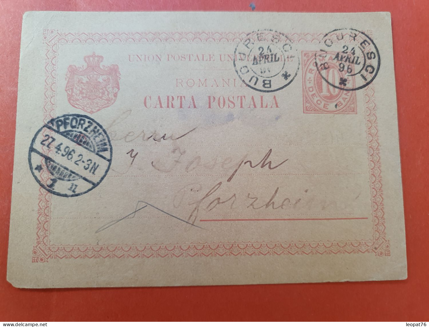 Roumanie - Entier Postal De Bucarest Pour Pforzheim En 1896 - J 513 - Postal Stationery