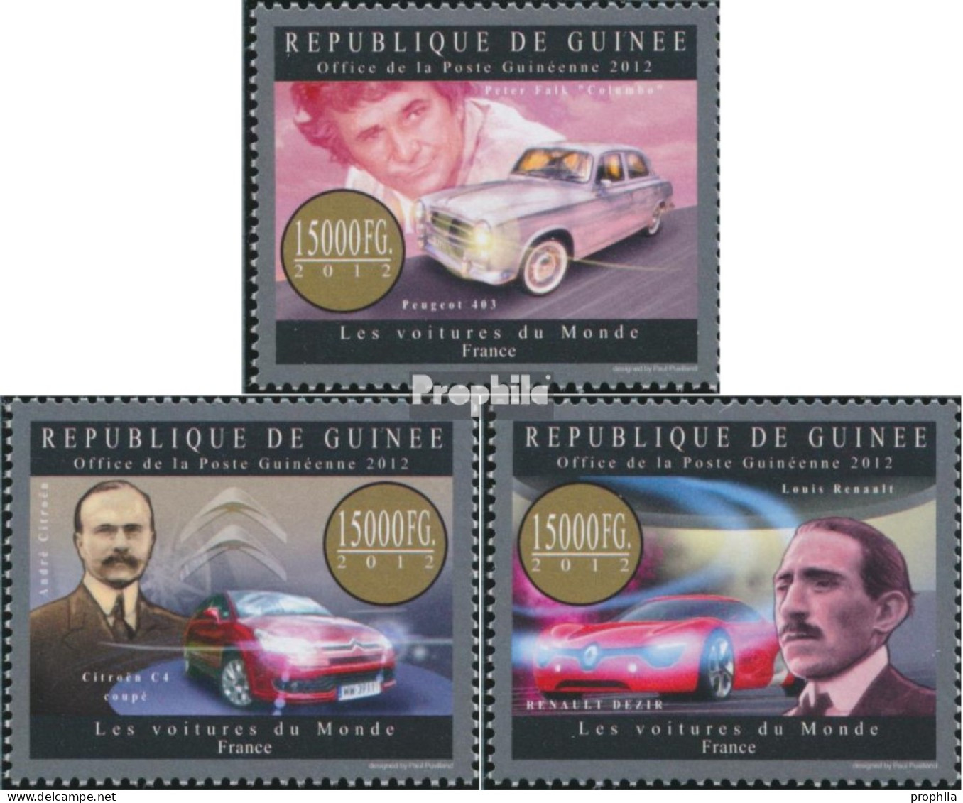 Guinea 9533-9535 (kompl. Ausgabe) Postfrisch 2012 Autos Aus Frankreich - Guinée (1958-...)