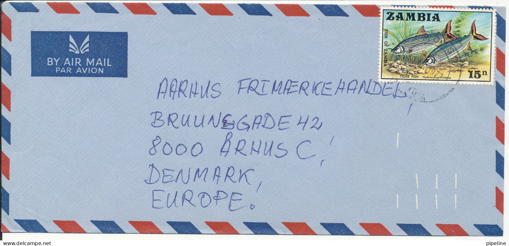 Zambia Air Mail Cover Sent To Denmark 1972 Single Franked FISH - Zambia (1965-...)