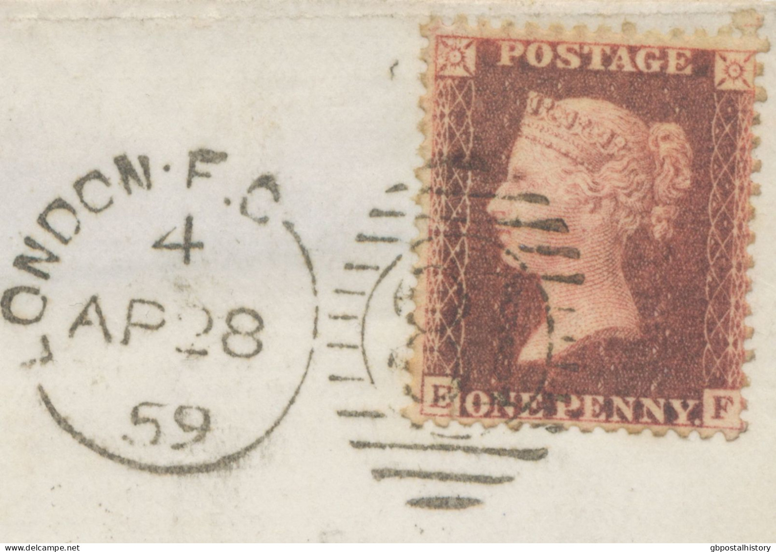 GB 1859, QV 1d Rose-red Perf. 14 (EF, VARIETY: Double Impression In Top Left Hand Corner) On Fine Env With Barred Duplex - Briefe U. Dokumente