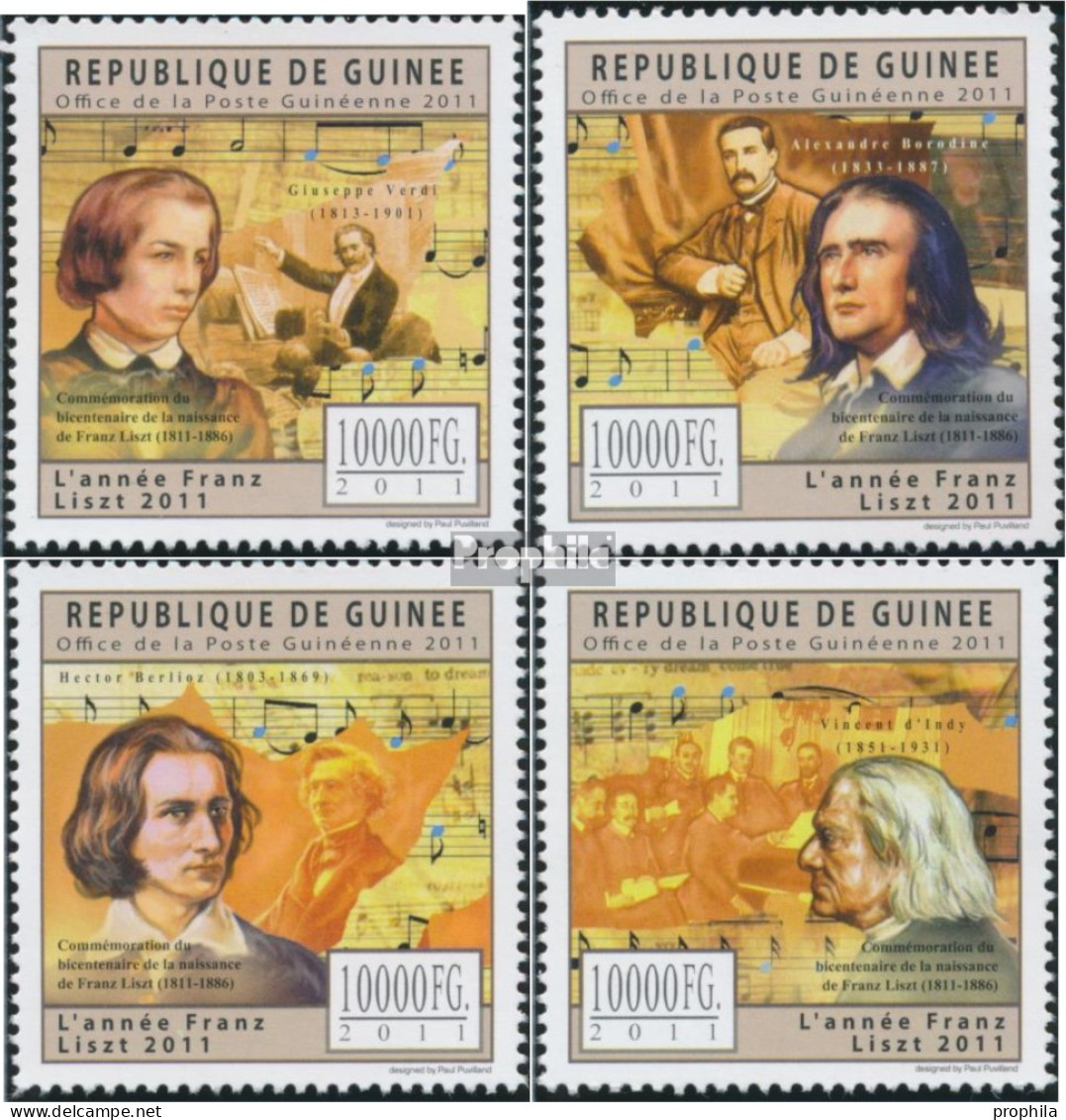 Guinea 8974-8977 (kompl. Ausgabe) Postfrisch 2011 Jahr Von Franz List (1811-1886) - Guinée (1958-...)