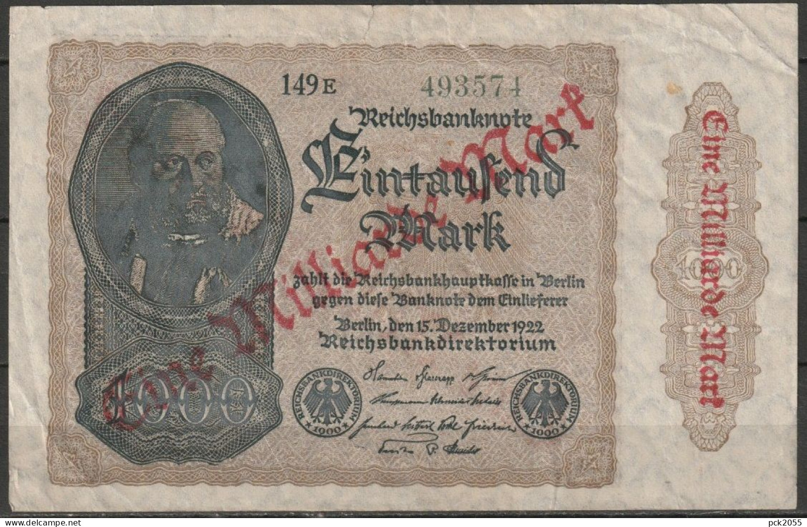 DR.1 Milliarde Mark Reichsbanknote 15.12.1922 Ros.Nr.110e, P 113 ( D 6397 ) - 1 Mrd. Mark