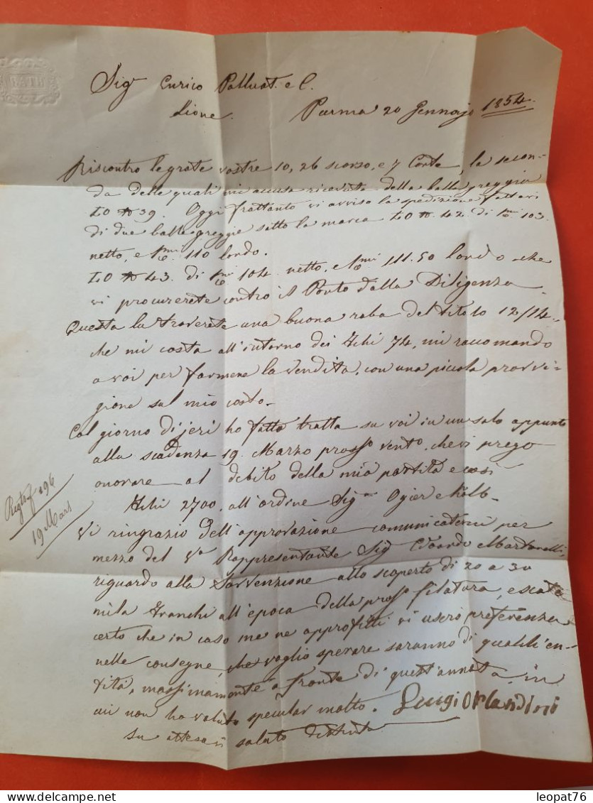 Italie - Lettre Avec Texte De Parme Pour Lyon En 1854 - J 518 - Romagna