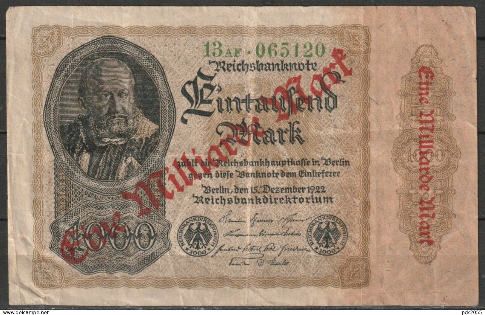 DR.1 Milliarde Mark Reichsbanknote 15.12.1922 Ros.Nr.110b, P 113 ( D 6890 ) - 1 Miljard Mark