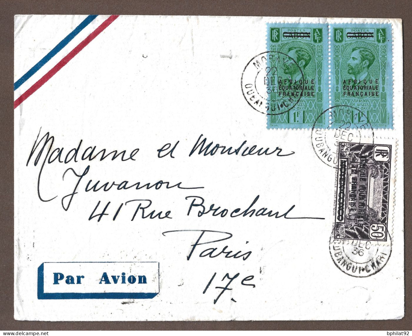 !!! LETTRE PAR AVION DE 1936 POUR PARIS, AVEC CACHET DE MOBAYE, OUBANGUI-CHARI - Cartas & Documentos