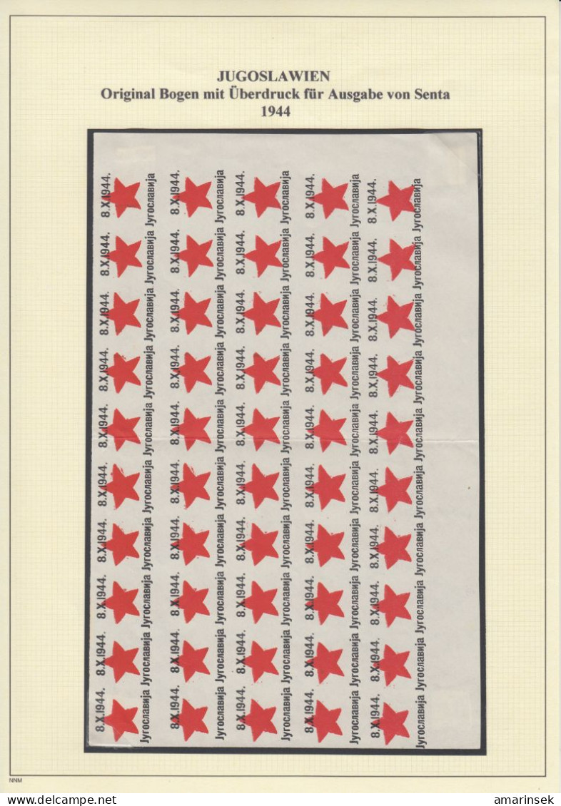 Yugoslavia SENTA 1944, PROOF 10x5, RRRR, Certificate - Imperforates, Proofs & Errors