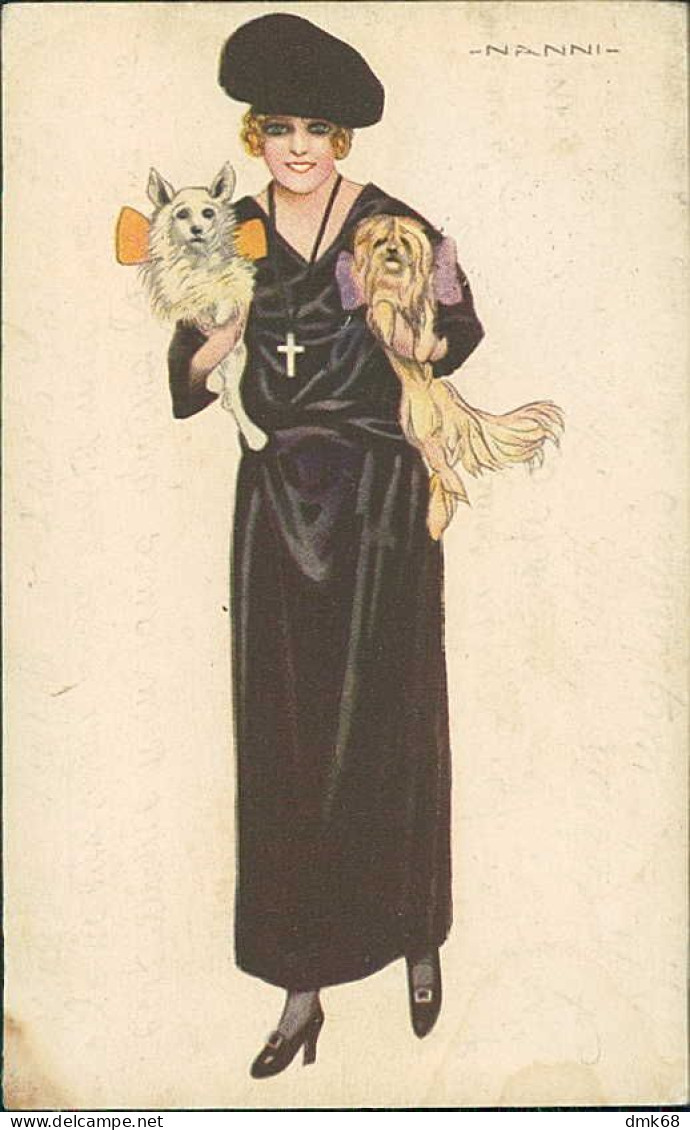 NANNI SIGNED 1910s POSTCARD - WOMAN & DOG - N.300/5 (5276) - Nanni